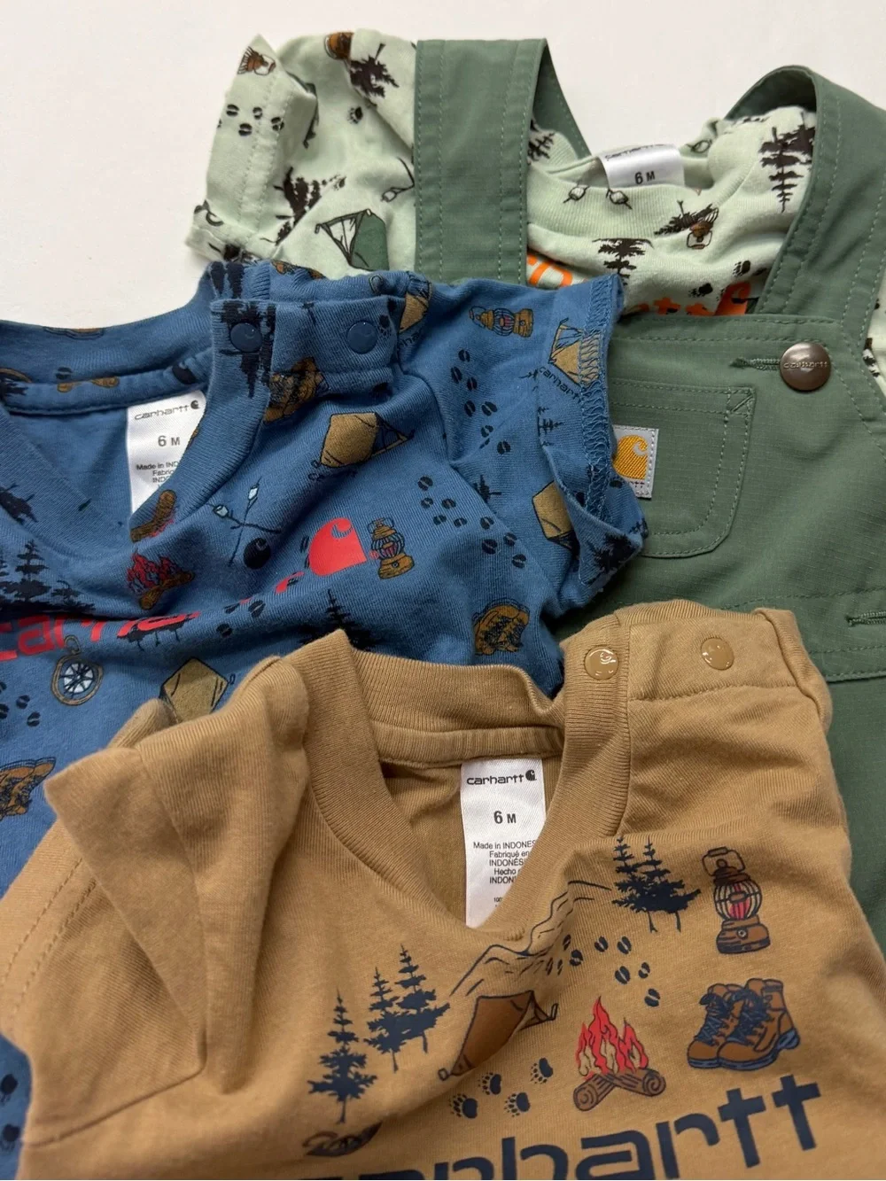 Carhartt Baby Boys Overalls Romper Bundle Set Camping Outdoor Theme